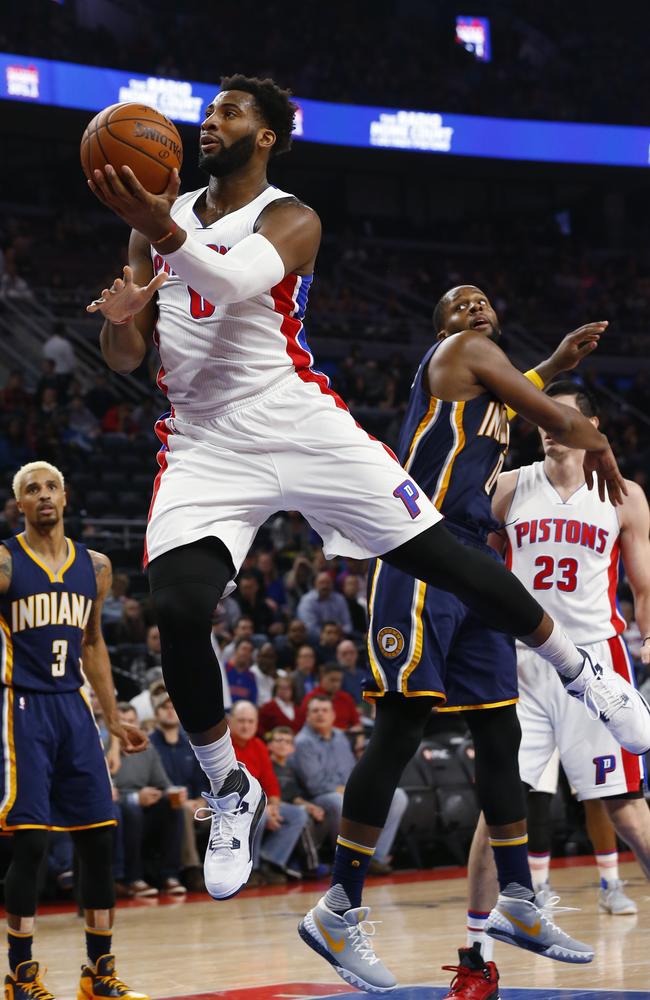 Detroit Pistons centre Andre Drummond (0) drives against the Indiana Pacers.