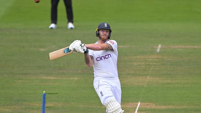 Ben Stokes hits a six into the Tavern Stand on Sunday. Picture: Getty Images.