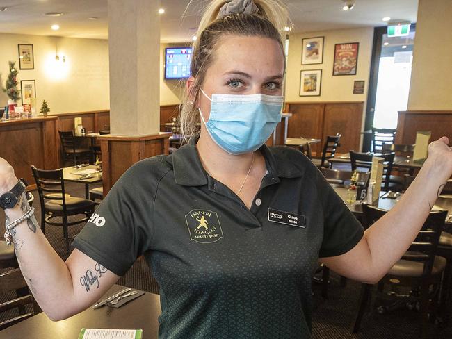 Paddy Wagon Irish Pub bar tender Chloe Hutt at Glenorchy. Picture: Chris Kidd