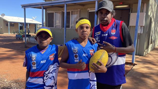 APY Lands young gun Jacko Kemp with classmates Caleb Kenny (left) and Bradley Phillipus. Picture: Supplied