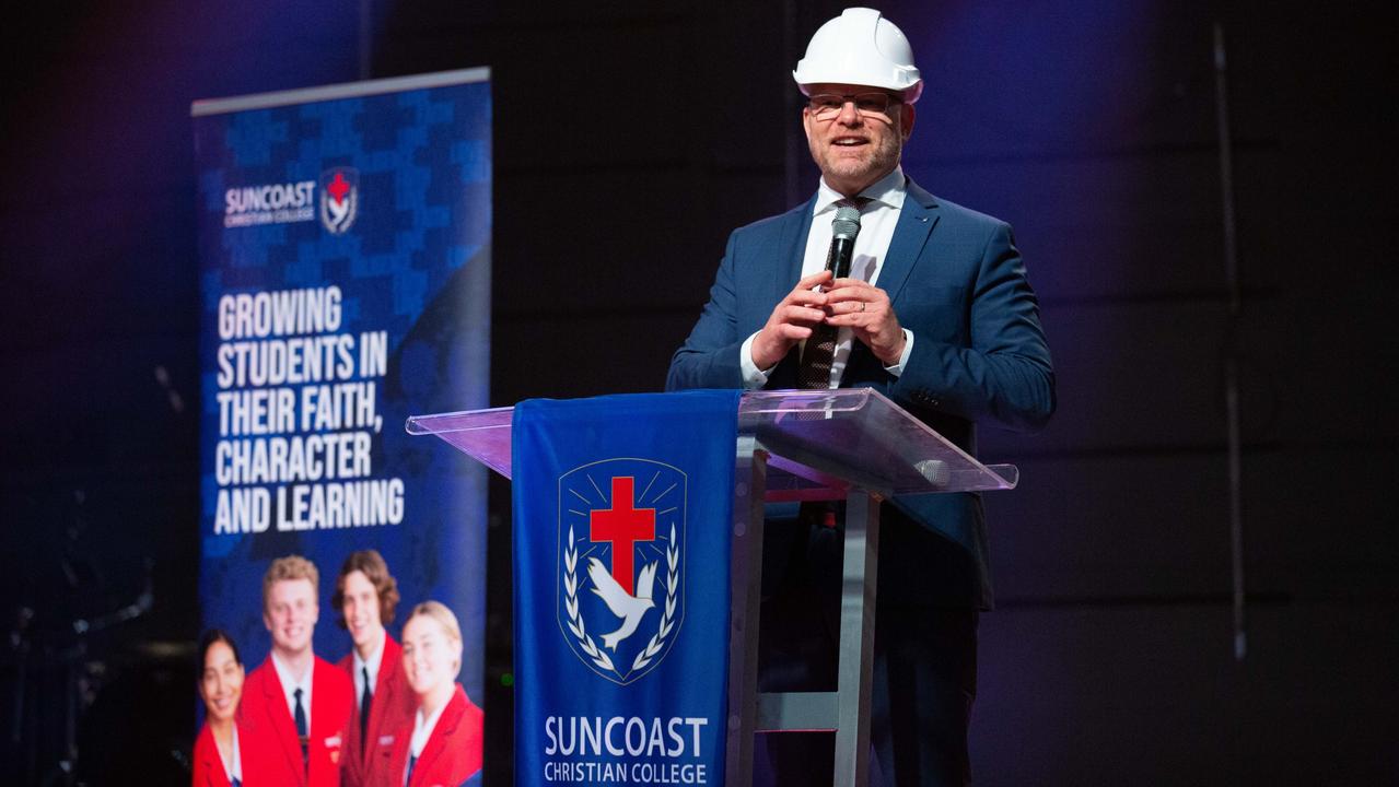 Principal Greg Mattiske leads the groundbreaking ceremony for Suncoast Christian College's new primary school building.