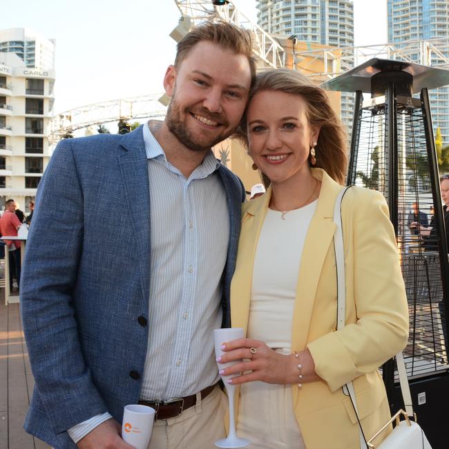 Adam Spence and Montana Arnold at the opening of Cali Beach Club, Surfers Paradise. Picture: Regina King