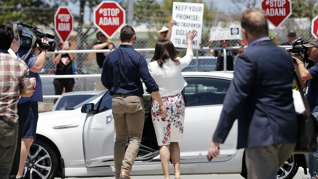 Adani Coal Mine protesters have kept the pressure on Premier Annastacia Palaszczuk.  Picture: AAP/Josh Woning