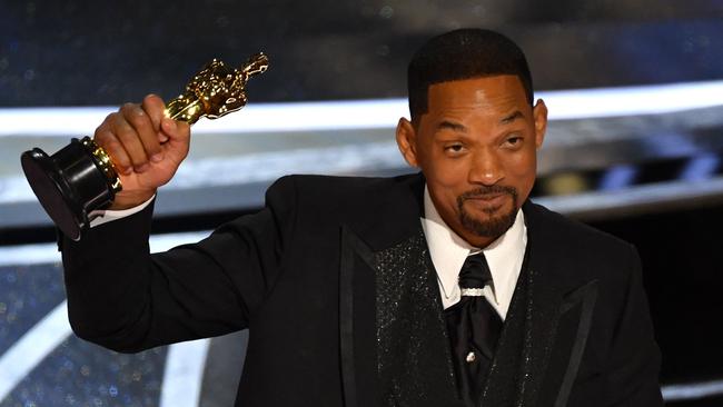 Will Smith wins Best Actor in a Leading Role not long after attacking Chris Rock on stage. Picture: AFP