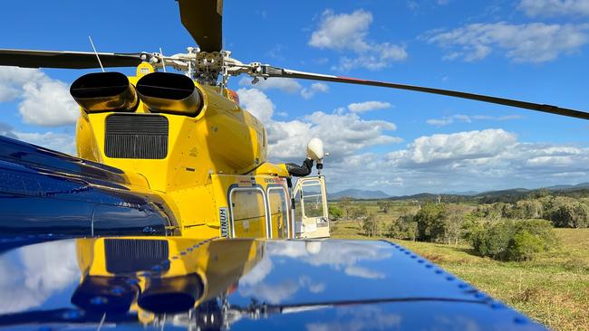 RACQ CQ Rescue flew a child to Mackay Base Hospital after falling from a roof at property near St Helens Beach on Saturday. Picture: RACQ CQ Rescue.