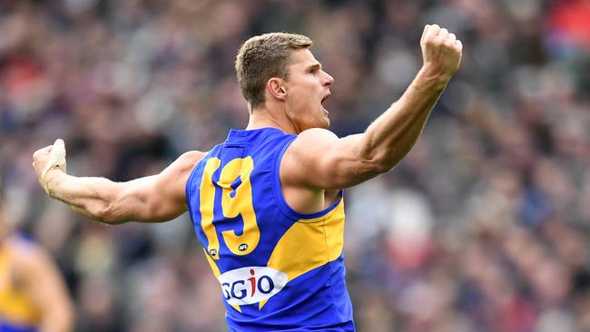 Nathan Vardy after kicking a goal for West Coast in the 2018 AFL grand final win over Collingwood. He has been appointed assistant coach of North Warrnambool this year.