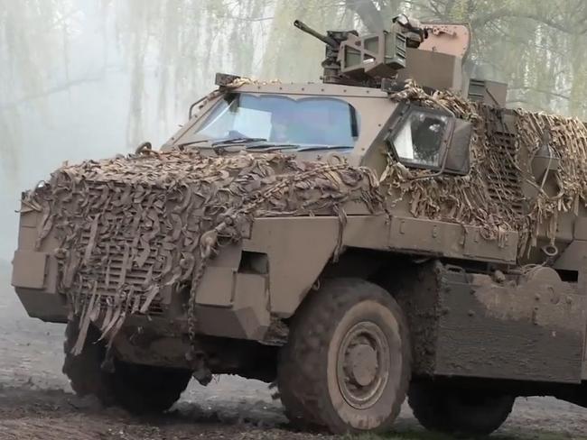 ** NETWORK FIRST ** Ukrainian forces on the 1000km long front line have appealed to Australia to urgently send more Bushmasters with crews directly crediting their survival to the Aussie armoured vehicle. an extraordinary video shot on the frontline a crew have spoken about their encounters and survival against mines, direct fire and armed drones as they emotionally appeal for more. SUPPLIED