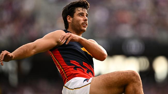 Adelaide forward Darcy Fogarty in action against the Dockers. Picture: Daniel Carson/AFL Photos via Getty Images