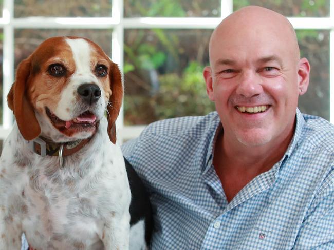 The Contessa, Bingo and jounalist Matthew Benns, working from home today.Picture:Justin Lloyd