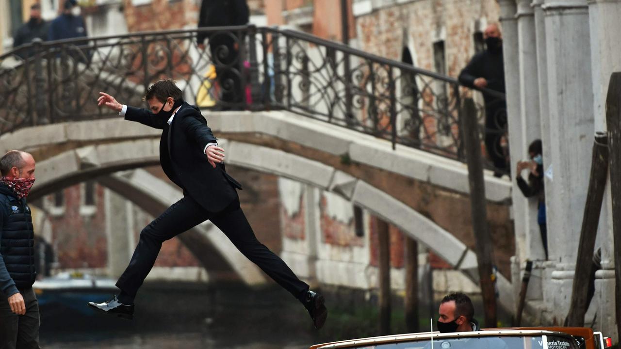 \Tom Cruise jumps between two taxiboats during the shooting of the film. Picture: AFP