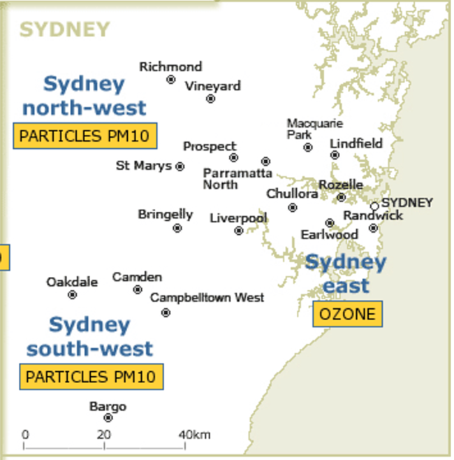 Today's air quality mapping for western Sydney.