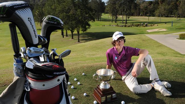 Jack McLeod with his trophy after winning the World Deaf Golf Championships individual men's event when he was 16. Picture: Virginia Young