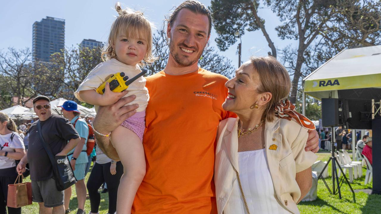 Mich Lloyd, Florence and coordinator Kris Lloyd at the CheeseFest 2024 at Rundle Park Picture: Ben Clark