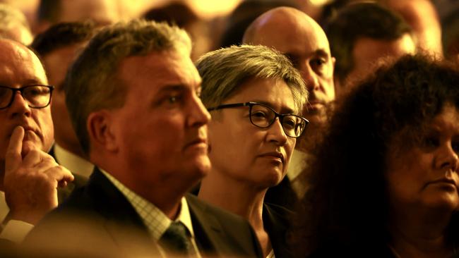 Labor senator Penny Wong during the funeral. Picture: David Geraghty