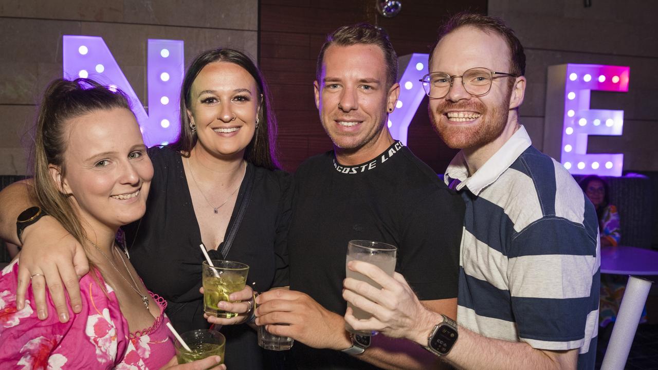 Celebrating New Year's Eve at Fitzy's are (from left) Chrissy Bliss, Kayla Miller, Damien Miller and James Iddon, Sunday, December 31, 2023. Picture: Kevin Farmer