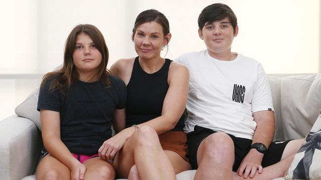 Hayley Schoon, pictured with her children Sophia Fagan, 13, and Sojah Fagan, 15, lost her partner Sol Fagan in a worksite accident in 2018. Picture: Brendan Radke