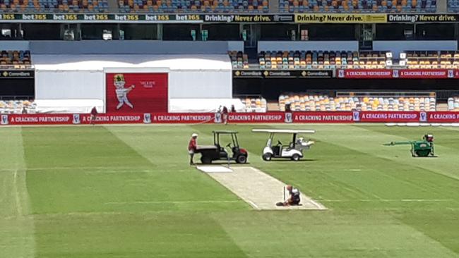 Melinda Dwyer's view from the scorer's box at the Gabba. Picture: Supplied.