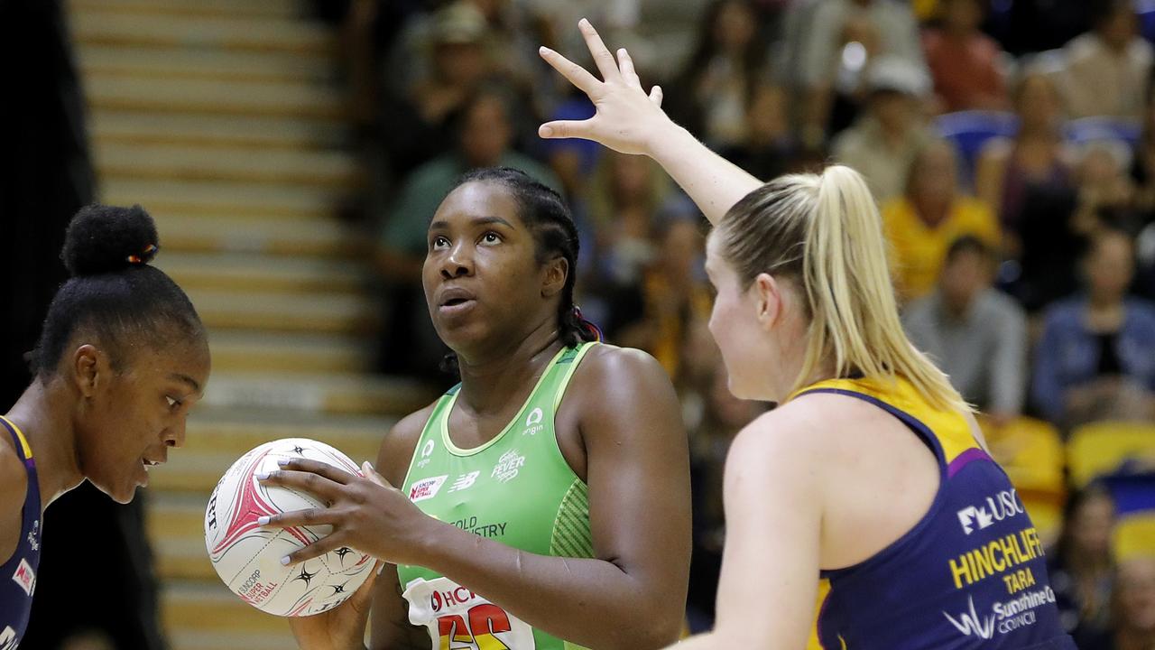 Jhaniele Fowler (C) starred for the Fever in their tight win against the Sunshine Coast Lightning at University of Sunshine Coast. Photo: Getty Images
