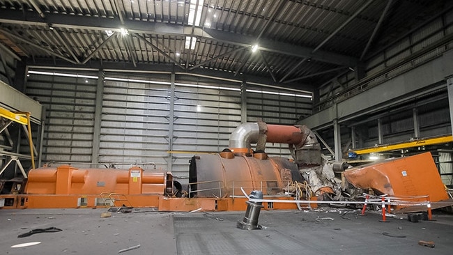 Callide Power Station Unit C4 pictured – A 300-kilogram chunk of shrapnel was found lodged in the roof of the Callide Power Station following the major explosion. Picture Supplied