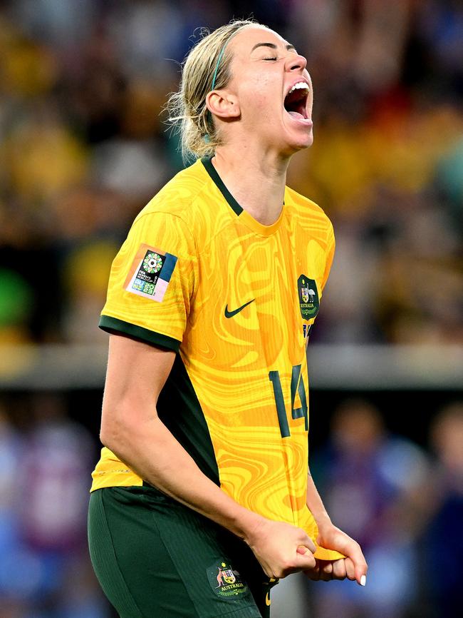 Kennedy celebrates victory over France, having overcome injury to play a part in this World Cup. Picture: Bradley Kanaris/Getty Images