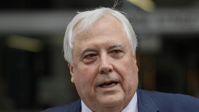 Clive Palmer speaks to media after attending a hearing at the Supreme Court last month.