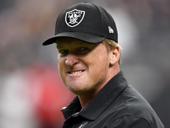 LAS VEGAS, NEVADA - SEPTEMBER 13: Head coach Jon Gruden of the Las Vegas Raiders looks on ahead of the game against the Baltimore Ravens at Allegiant Stadium on September 13, 2021 in Las Vegas, Nevada. (Photo by Chris Unger/Getty Images)