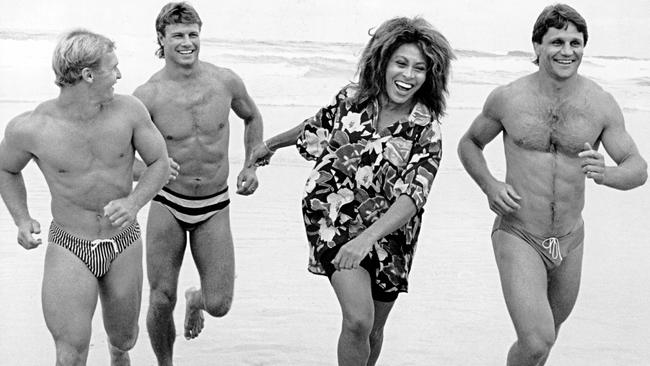 That’s some image — Tina Turner with players Langer, Andrew Ettinghausen and Wayne Pearce.