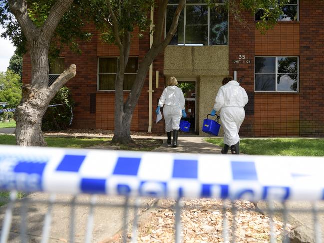 Forensic cleaners at the scene where Mr Stefanovic’s body was found. Picture: Tracey Nearmy