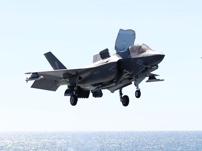 An F-35B landing on the USS Wasp. Picture: Peter Wallis