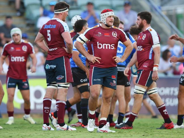 Reds flanker Fraser McReight (centre) is dejected after Queensland’s loss. Picture: James Worsfold/Getty Images