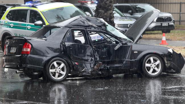 The car crashed into a tree on Anzac Highway. Picture: NCA NewsWire / Dean Martin