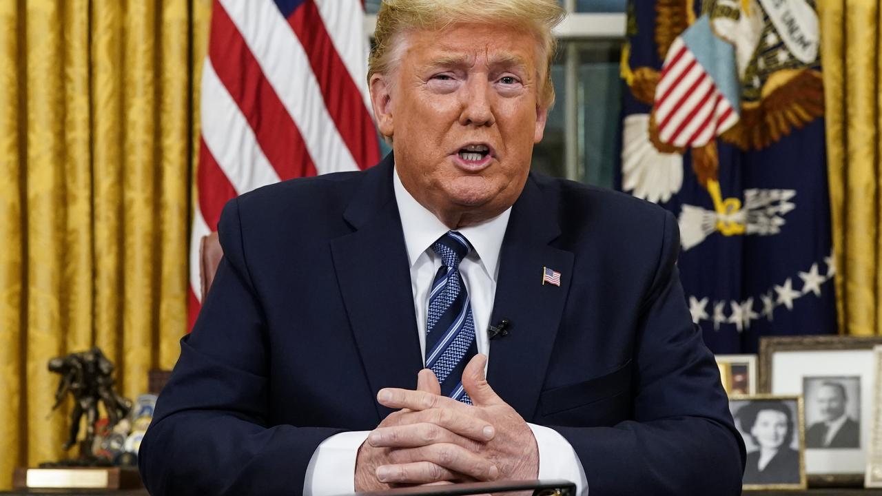 US President Donald Trump speaks in an address to the nation from the Oval Office at the White House about the coronavirus Wednesday, March, 11, 2020, in Washington. Picture: Doug Mills/The New York Times via AP.