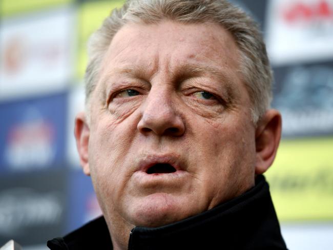 Penrith Panthers general manager Phil Gould speaks to the media during a press conference in Sydney, Tuesday, August 7, 2018. Gould said Penrith have received a dozen job applications, including some from rival NRL head coaches, since their decision to sack Anthony Griffin. (AAP Image/Joel Carrett) NO ARCHIVING