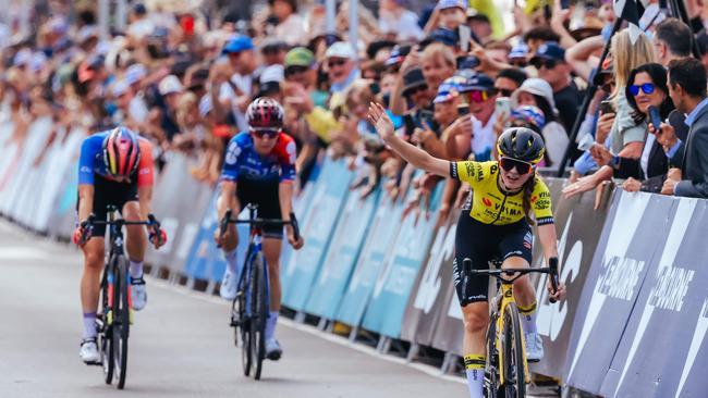 Reijnhout crosses the finish line on Saturday. (Picture: Chris Putnam/AFP).