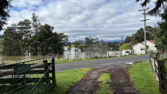 Flooding at Drumreagh Cabins at Deloraine has cut the property off in two directions. Picture: Melissa Sherriff