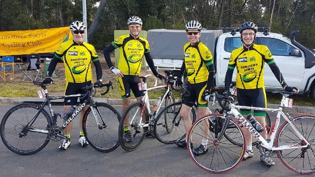 Martin Klumpp, Tony Vanderzanden, Peter Vanderzanden and Brad Stewart represented Bankstown Sports Cycling Club at the NSW team time trials in Nowra in July 2018.