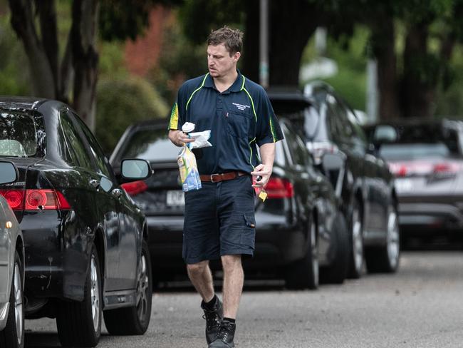 Finch looked every bit the seasoned tradie as he left for work. Picture: Julian Andrews