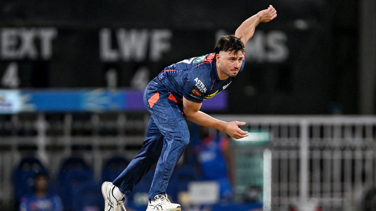 Stoinis snared a wicket and top scored with 62 for Lucknow Super Giants. (Photo by Arun SANKAR / AFP)