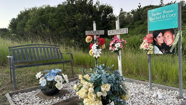 The roadside memorial of Rachel Purdy and her boyfriend Cory Whitmore who along with their unborn baby died in a horror crash on the Bruce Highway at Kybong in 2008.