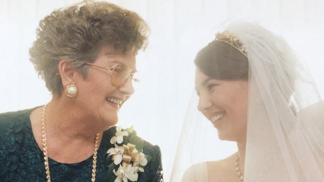 Annette Sharp with her mother Heather on her wedding day in 1998 – the day after the plucky Heather had her gall bladder removed.