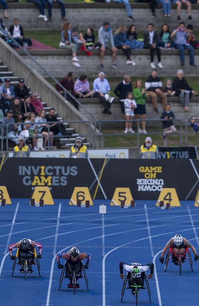 Competitors during the women's 100m IT4 final at the Invictus Games in Sydney. Picture: AAP