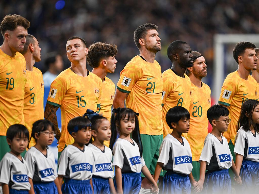 The Socceroos arrived to the ground just 45 minutes before the match started. Picture: AFP