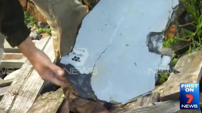 The piece of debris, suspected to be from a plane, found on Kangaroo Island. Picture: Seven News