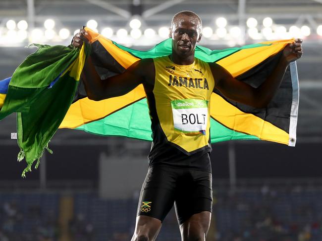 Usain Bolt of Jamaica celebrates winning the Men’s 200m Final at the Rio 2016 Olympic Games on August 18, 2016. Picture: Getty