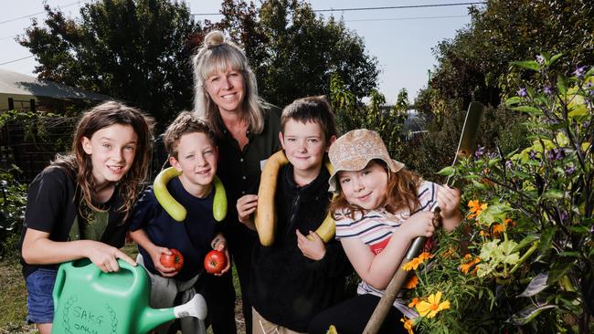 Central Goldfields Healthy Kids Advisor Ciel Lindley with students Frankie Cook, Levi Wilson, Koby Carlton and Chloe Scarano, who are excited about a new program that will ensure kids have access to "healthy delicious" food at all events and across all eight campuses in the shire. Picture: Nicole Cleary