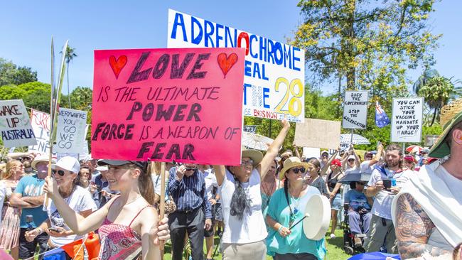 The Freedom Rally in the Brisbane CBD on Saturday. Picture: Richard Walker