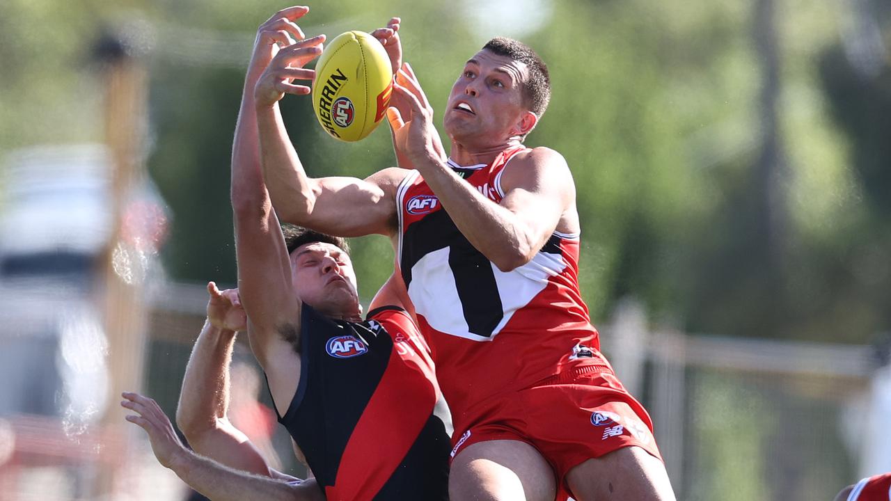 Rowan Marshall of the Saints takes a strong pack mark. Picture: Michael Klein