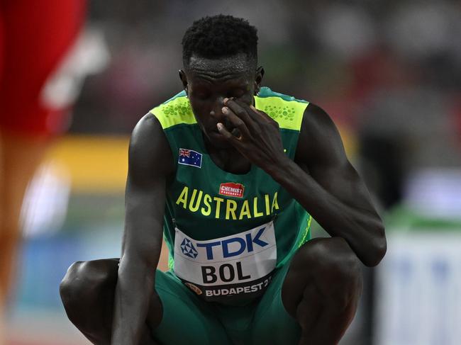 BUDAPEST, HUNGARY - AUGUST 22: Peter Bol of Team Australia reacts after the Men's 800m Heats during day four of the World Athletics Championships Budapest 2023 at National Athletics Centre on August 22, 2023 in Budapest, Hungary. (Photo by Hannah Peters/Getty Images)