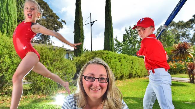 Aleksandra Badowski with her sports-mad kids Emma and Jacob. Picture: Tony Gough