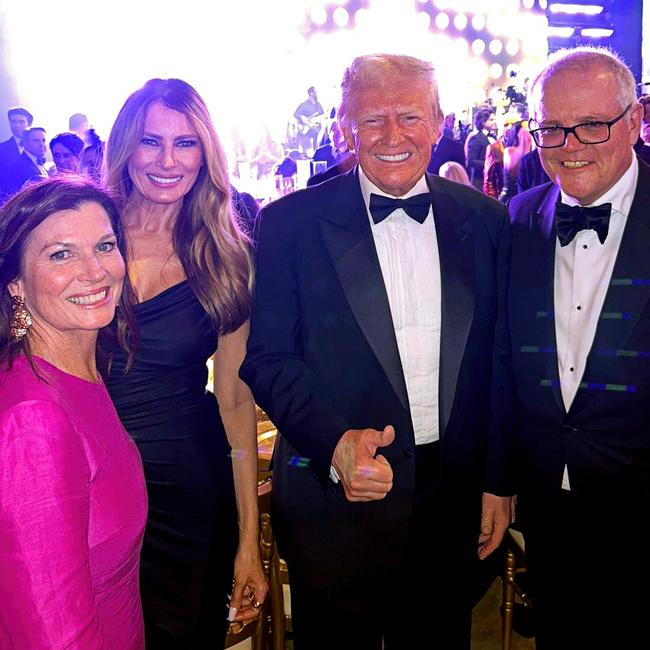 Scott Morrison and his wife Jenny posing with US President-elect Donald Trump and his wife Melania at the New Year's Eve party at Mar-a-Lago.